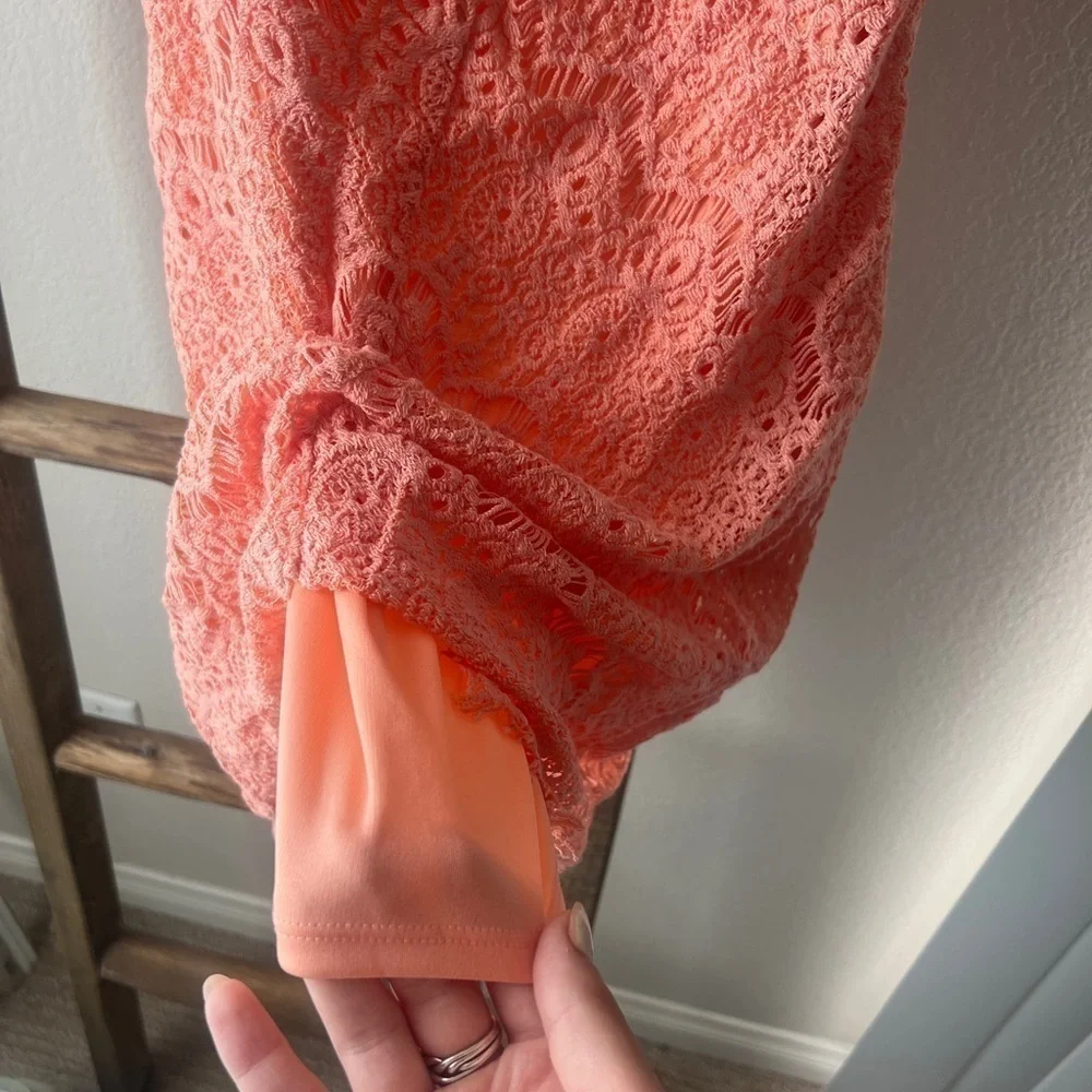 Lace Coral Mini Dress - size small - Picture 7 of 7